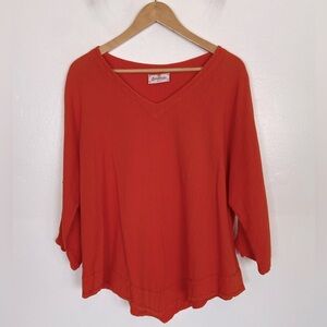 Cottonways 3/4 Sleeves Top Size XXL Orange Asymmetrical Artsy Lagenlook Gauze
